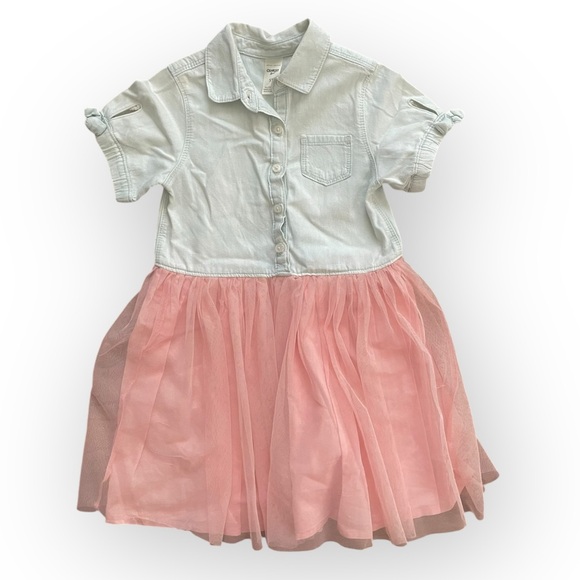 OshKosh B'gosh Other - Oshkosh B’Gosh girls chambray button down tulle skirt short sleeve dress 5T pink